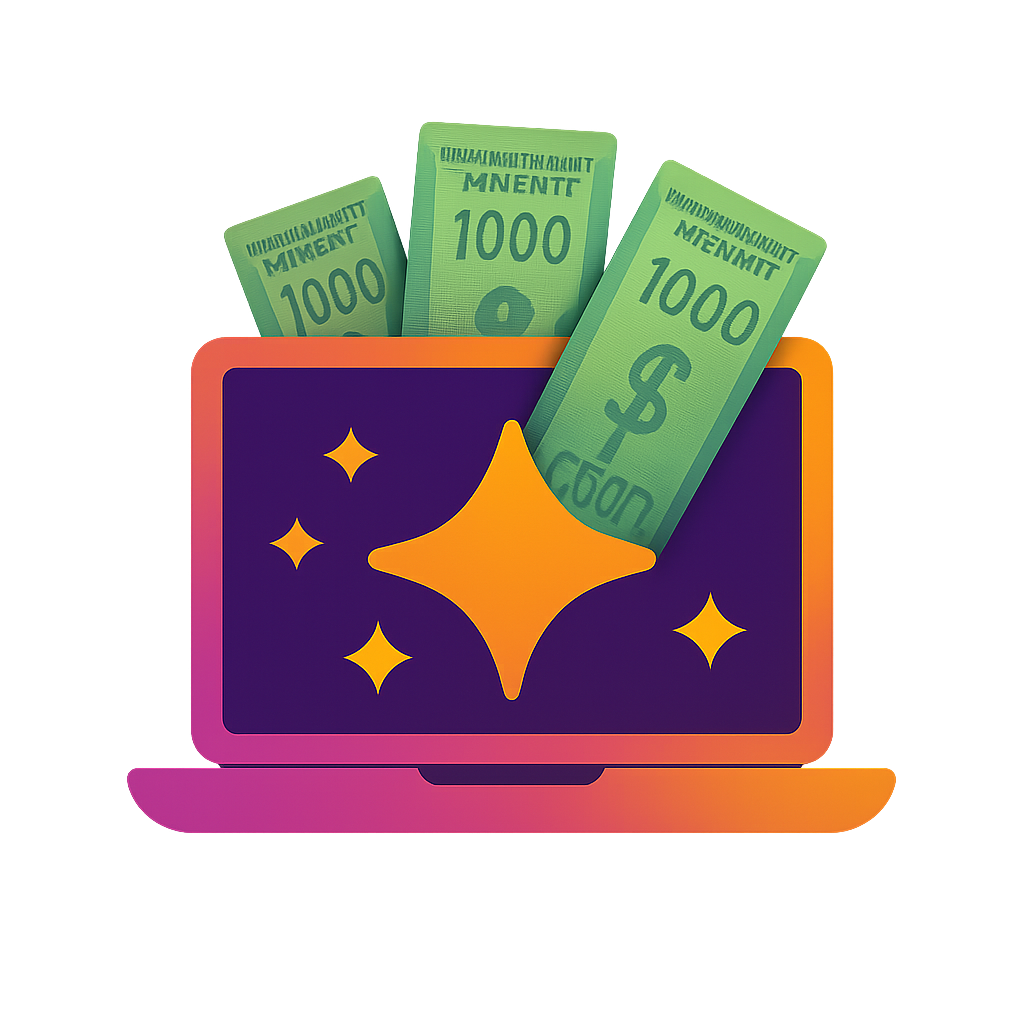 Ordinateur avec des etoiles et du dollar